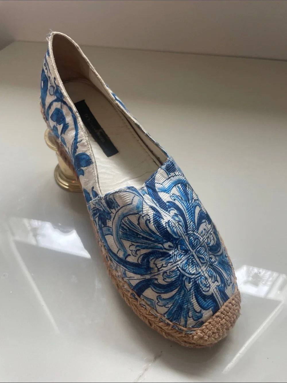 Dolce & Gabbana Blue and white maiolica canvas slip on espadriles sz 36
